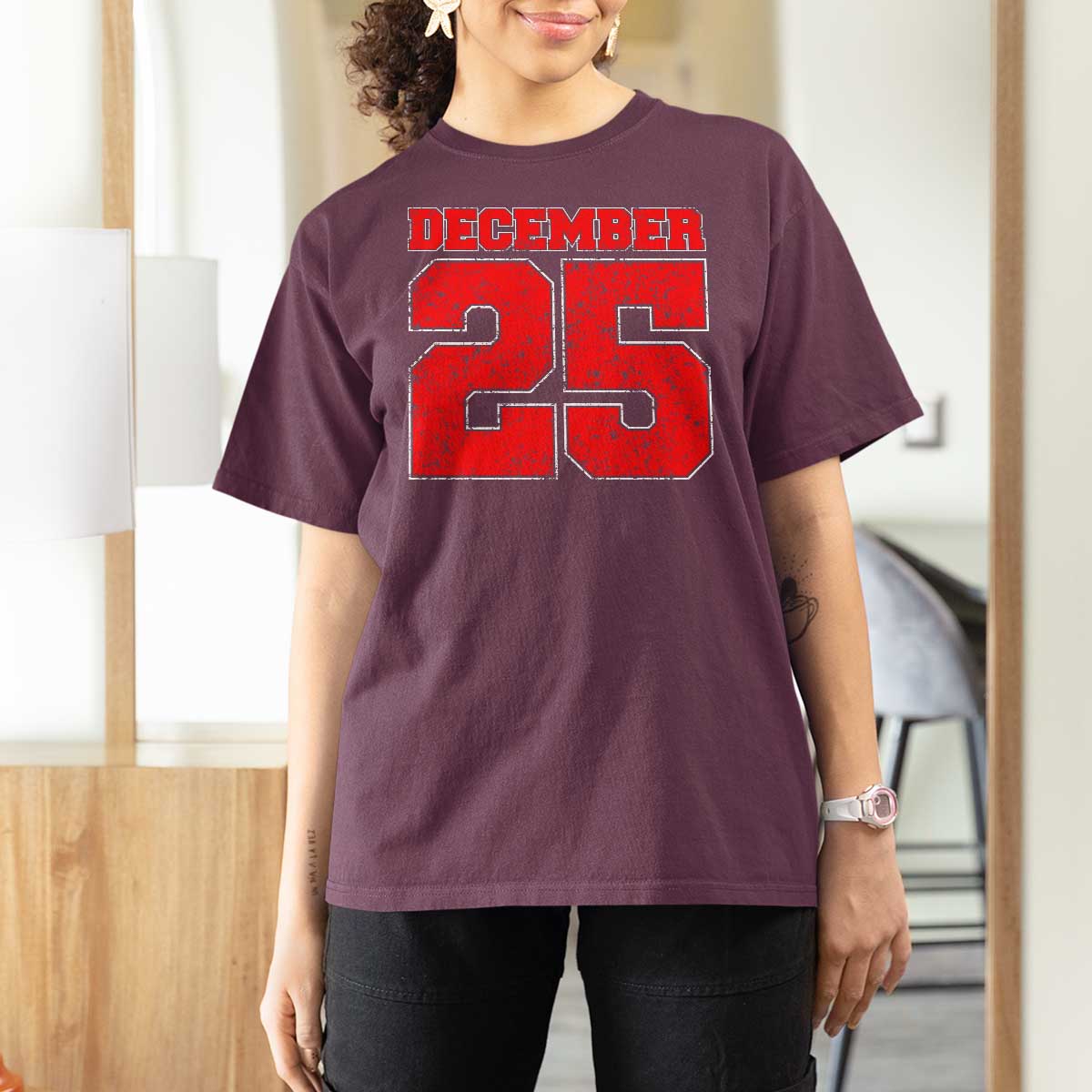 Retro December 25 Christmas T Shirt For Women Vintage Holiday - Wonder Print Shop