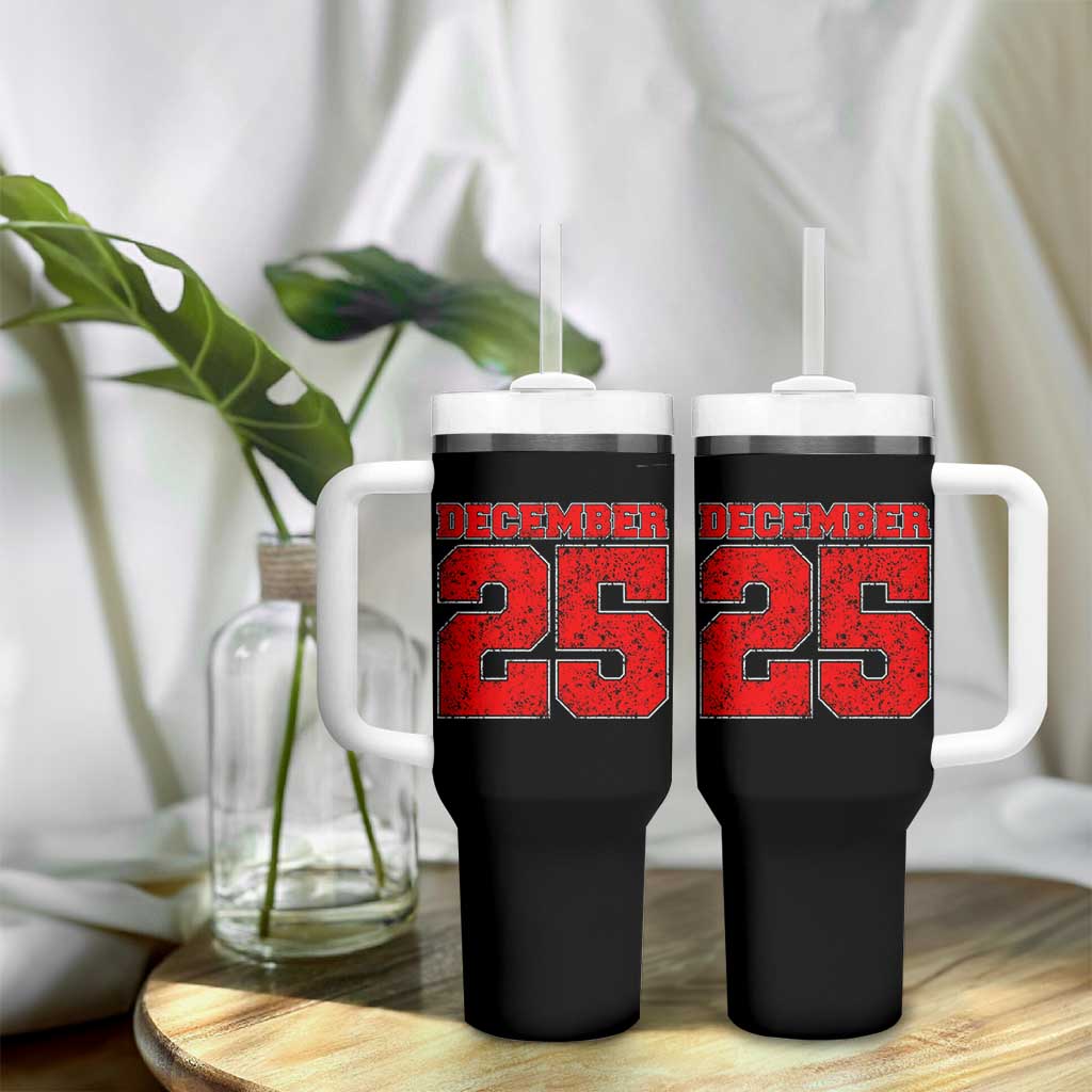Retro December 25 Christmas Tumbler With Handle Vintage Holiday - Wonder Print Shop