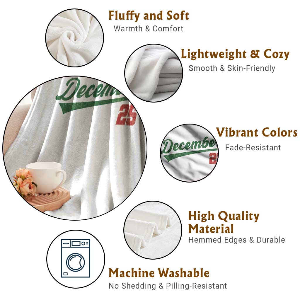 Retro Christmas December 25 Throw Blanket Retro Vintage Script Holiday Trip - Wonder Print Shop