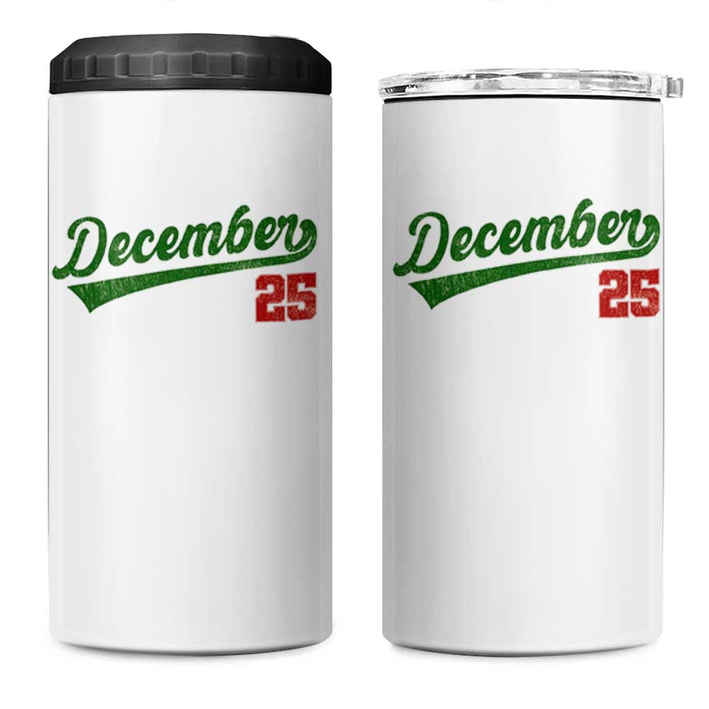 Retro Christmas December 25 4 in 1 Can Cooler Tumbler Retro Vintage Script Holiday Trip - Wonder Print Shop