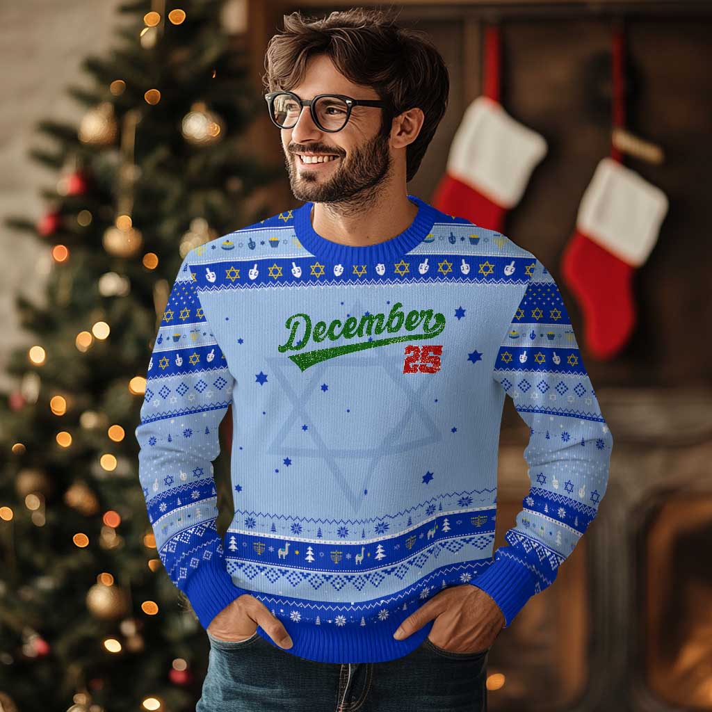 Retro Christmas December 25 Hanukkah Ugly Sweater Retro Vintage Script Holiday Trip - Wonder Print Shop