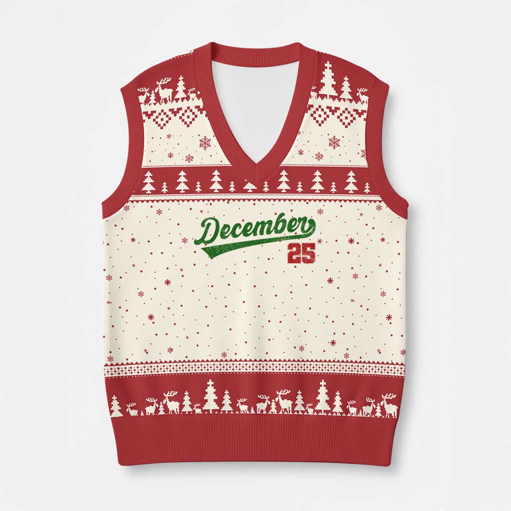 Retro Xmas December 25 V-Neck Knit Sweater Vest Retro Vintage Script Holiday Trip - Wonder Print Shop