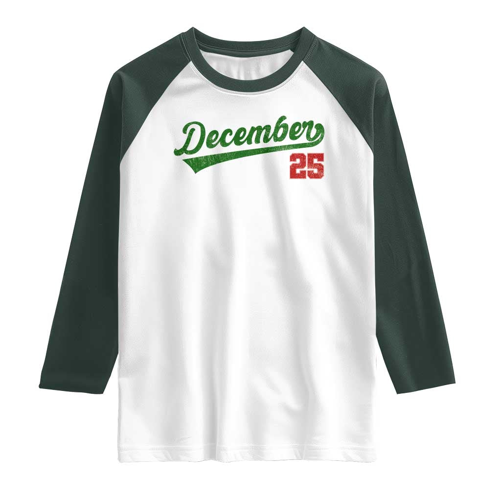 Retro Christmas December 25 Raglan Shirt Retro Vintage Script Holiday Trip - Wonder Print Shop