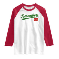 Retro Christmas December 25 Raglan Shirt Retro Vintage Script Holiday Trip - Wonder Print Shop