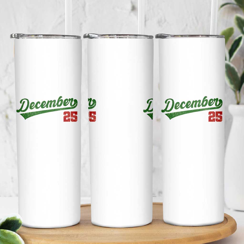 Retro Christmas December 25 Skinny Tumbler Retro Vintage Script Holiday Trip - Wonder Print Shop