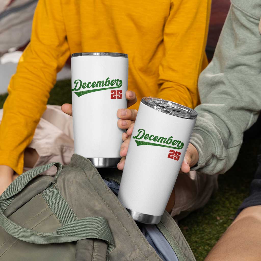 Retro Christmas December 25 Tumbler Cup Retro Vintage Script Holiday Trip - Wonder Print Shop