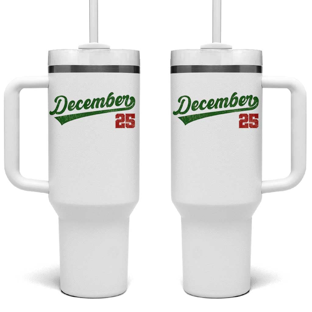Retro Christmas December 25 Tumbler With Handle Retro Vintage Script Holiday Trip - Wonder Print Shop