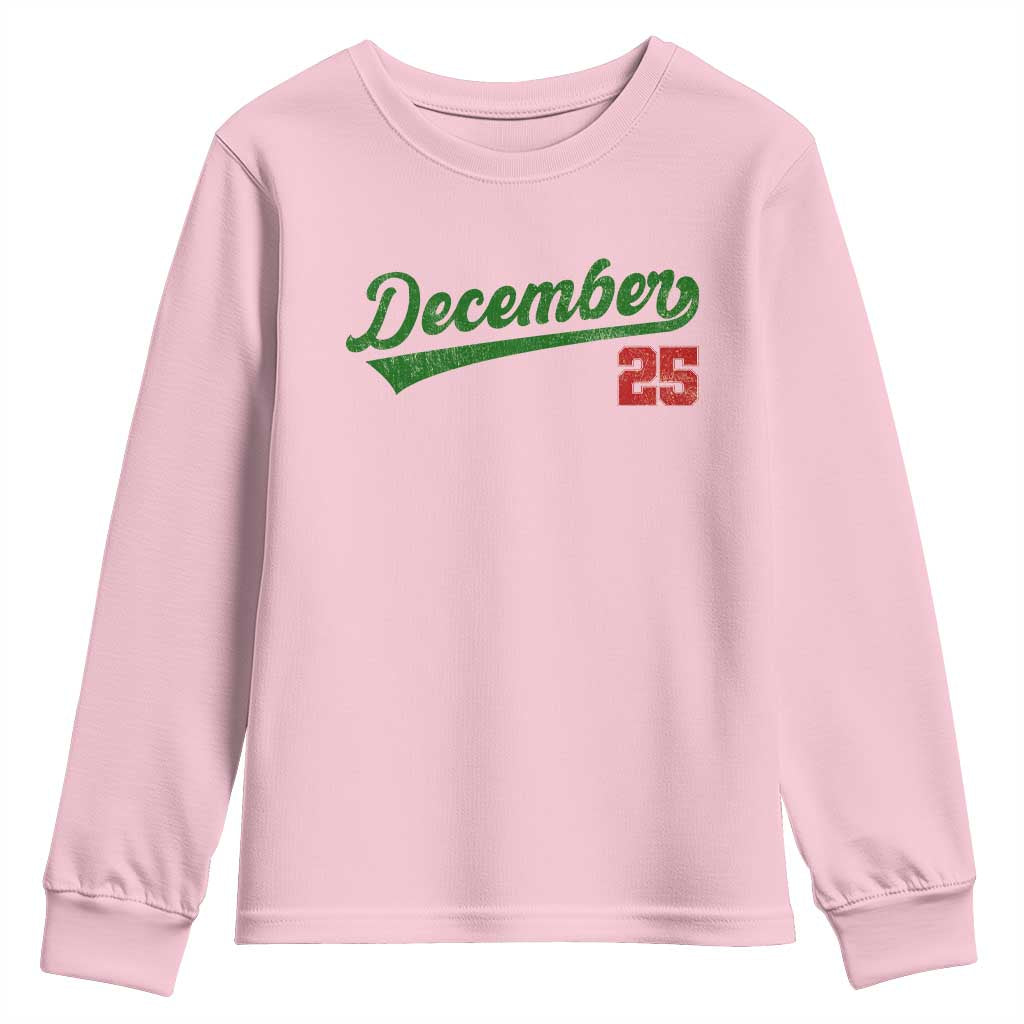 Retro Christmas December 25 Youth Sweatshirt Retro Vintage Script Holiday Trip - Wonder Print Shop