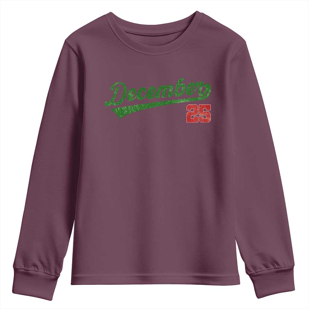 Retro Christmas December 25 Youth Sweatshirt Retro Vintage Script Holiday Trip - Wonder Print Shop