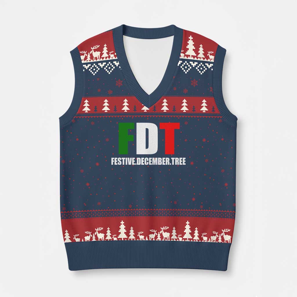 Subtle FDT Xmas V-Neck Knit Sweater Vest Hidden Message Funny Festive December Tree - Wonder Print Shop