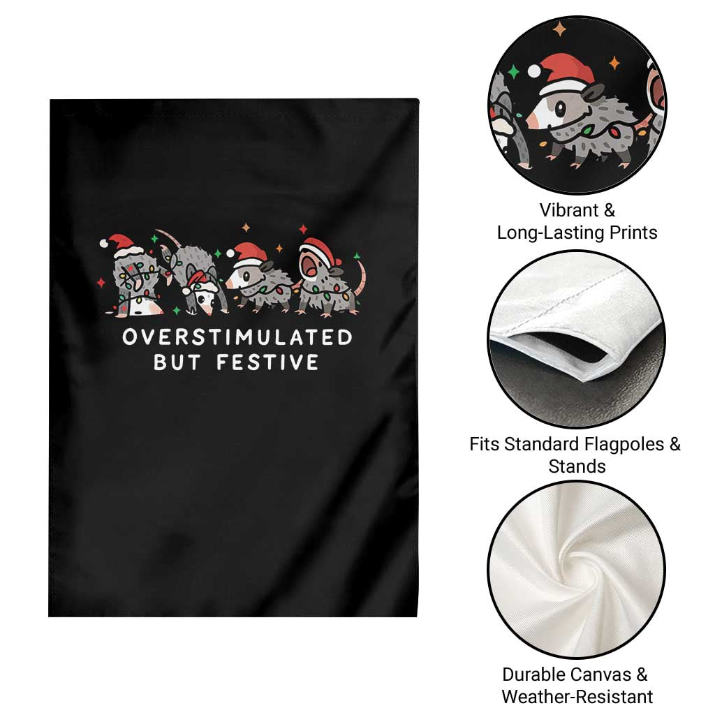 Overstimulated But Festive Possum Christmas Garden Flag Funny Opossum Xmas Meme - Wonder Print Shop