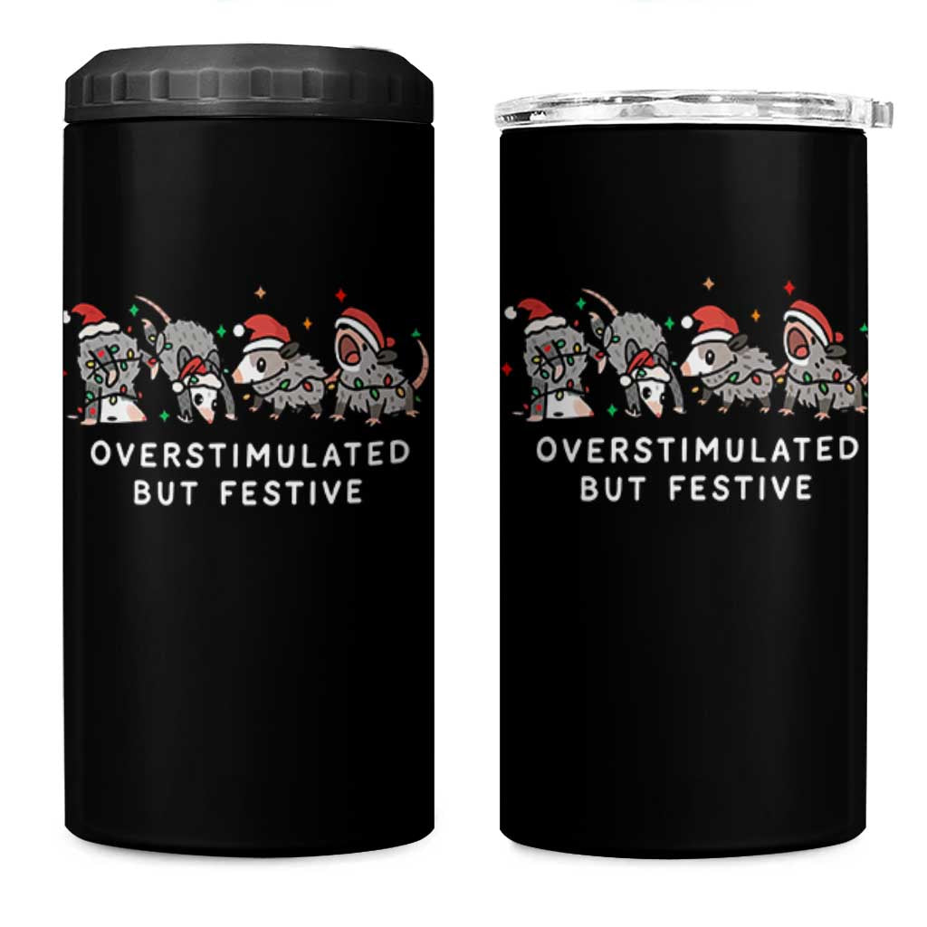 Overstimulated But Festive Possum Christmas 4 in 1 Can Cooler Tumbler Funny Opossum Xmas Meme - Wonder Print Shop