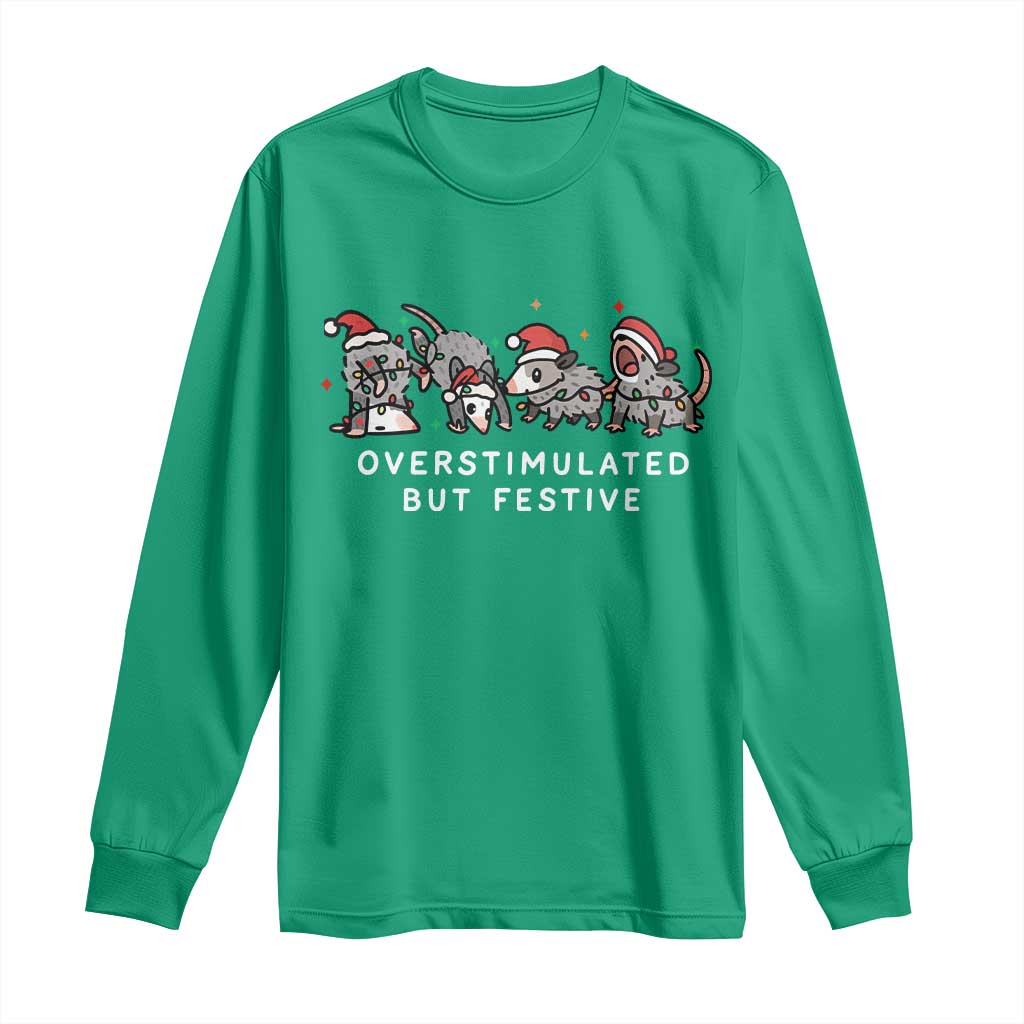 Overstimulated But Festive Possum Christmas Long Sleeve Shirt Funny Opossum Xmas Meme - Wonder Print Shop