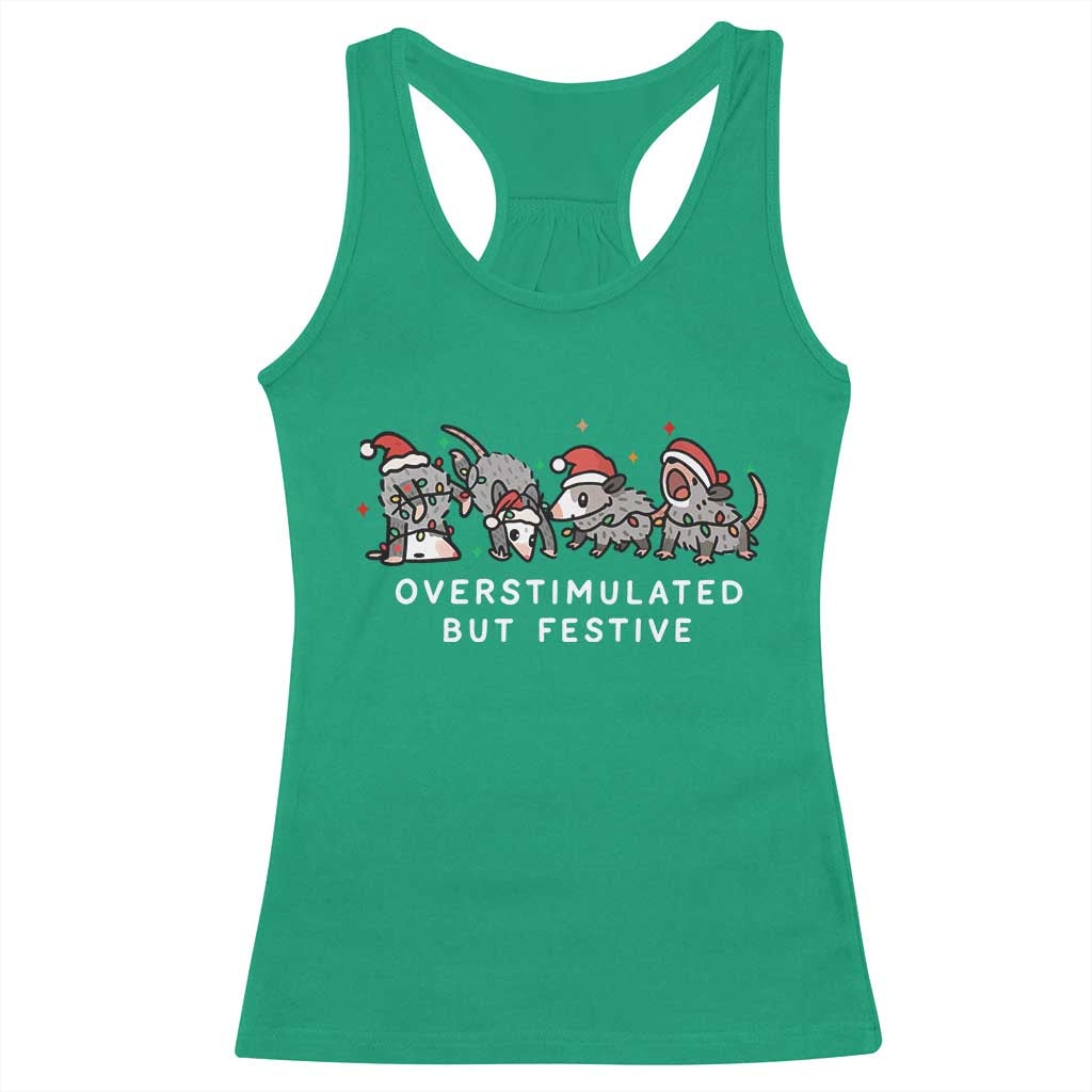 Overstimulated But Festive Possum Christmas Racerback Tank Top Funny Opossum Xmas Meme - Wonder Print Shop