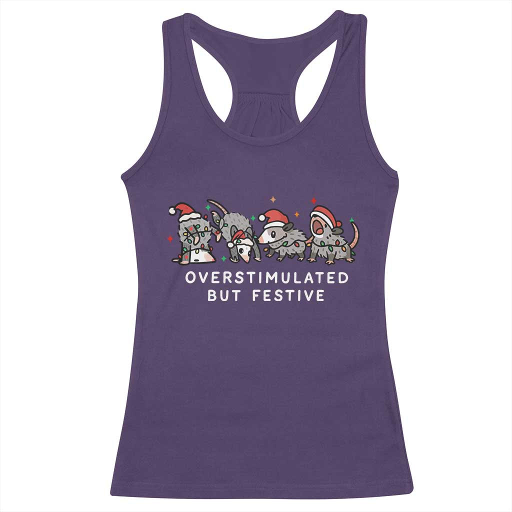 Overstimulated But Festive Possum Christmas Racerback Tank Top Funny Opossum Xmas Meme - Wonder Print Shop