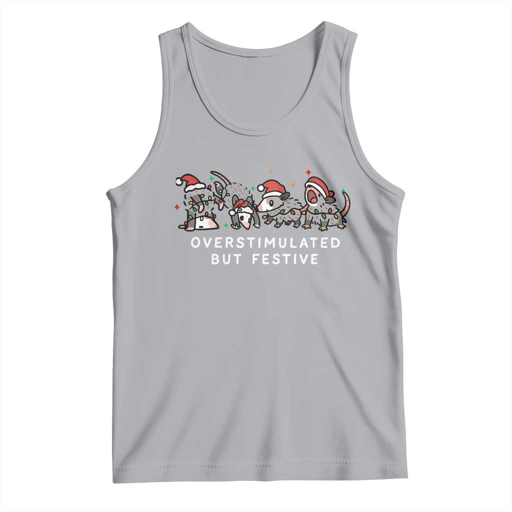 Overstimulated But Festive Possum Christmas Tank Top Funny Opossum Xmas Meme - Wonder Print Shop