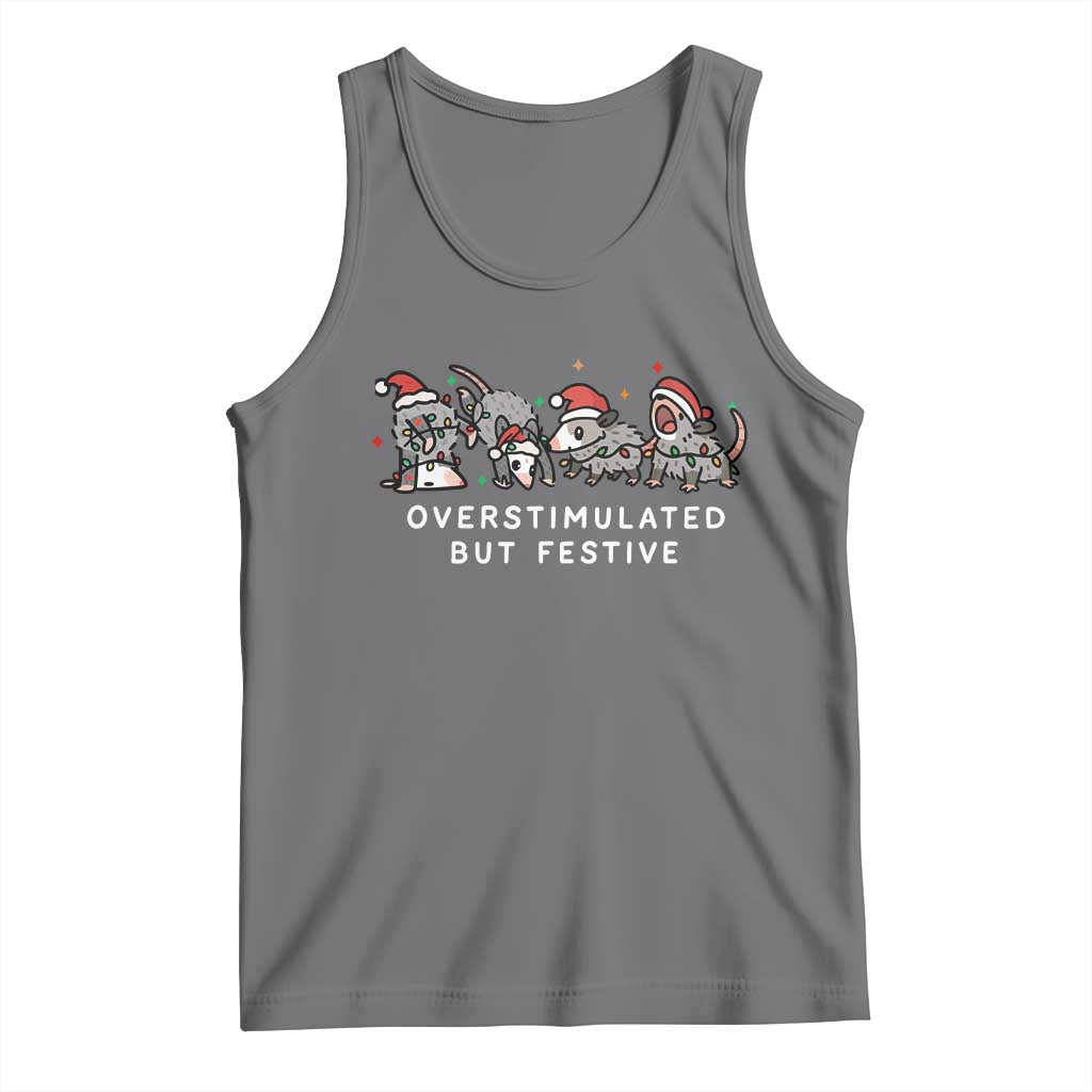 Overstimulated But Festive Possum Christmas Tank Top Funny Opossum Xmas Meme - Wonder Print Shop