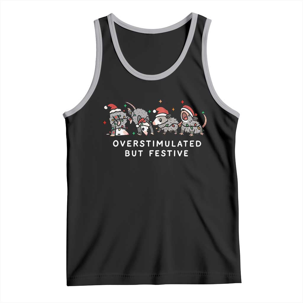 Overstimulated But Festive Possum Christmas Tank Top Funny Opossum Xmas Meme - Wonder Print Shop