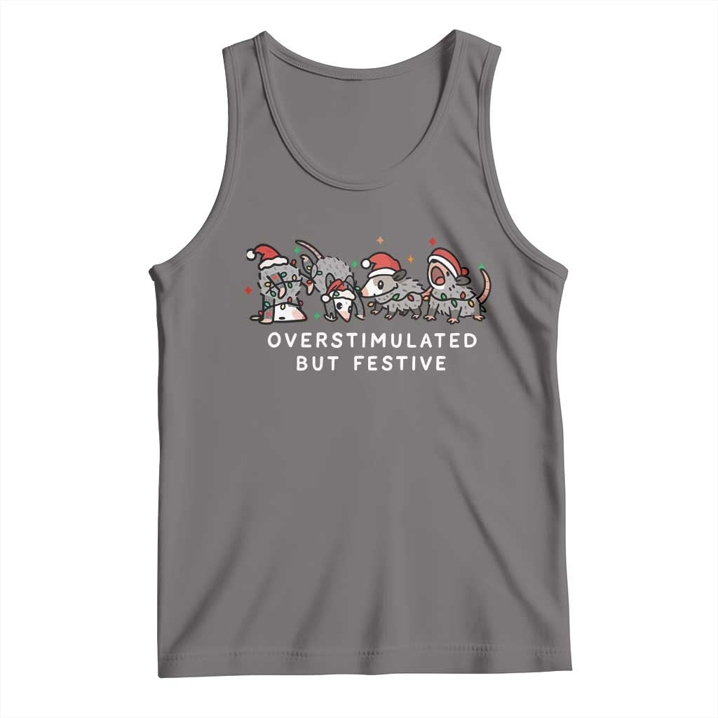 Overstimulated But Festive Possum Christmas Tank Top Funny Opossum Xmas Meme - Wonder Print Shop