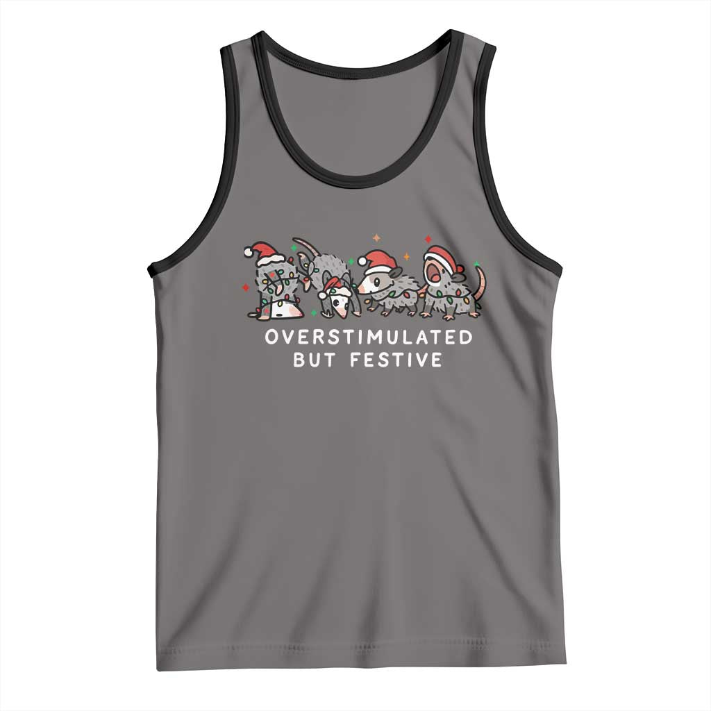 Overstimulated But Festive Possum Christmas Tank Top Funny Opossum Xmas Meme - Wonder Print Shop