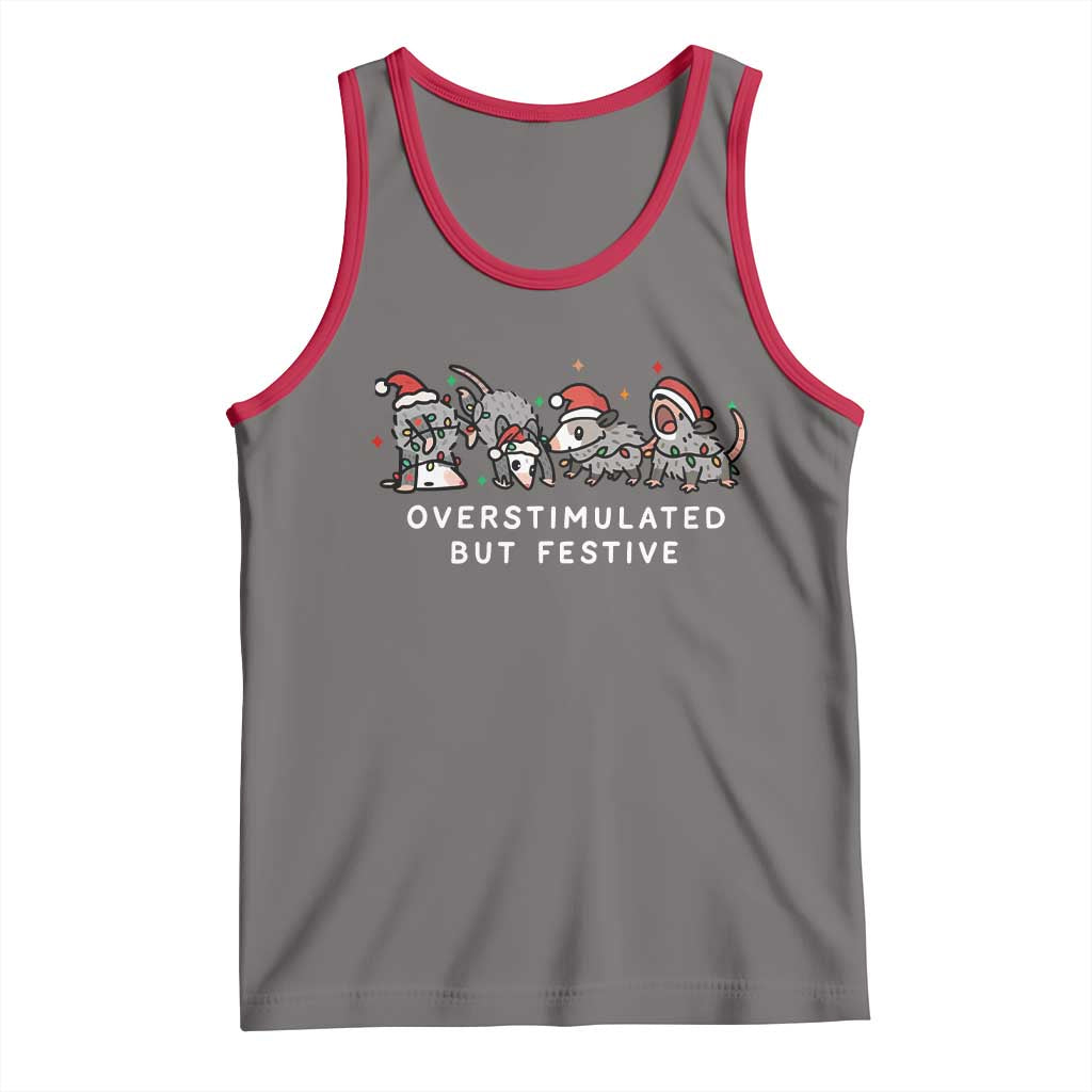 Overstimulated But Festive Possum Christmas Tank Top Funny Opossum Xmas Meme - Wonder Print Shop