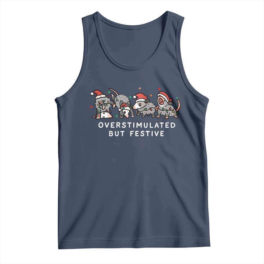 Overstimulated But Festive Possum Christmas Tank Top Funny Opossum Xmas Meme - Wonder Print Shop
