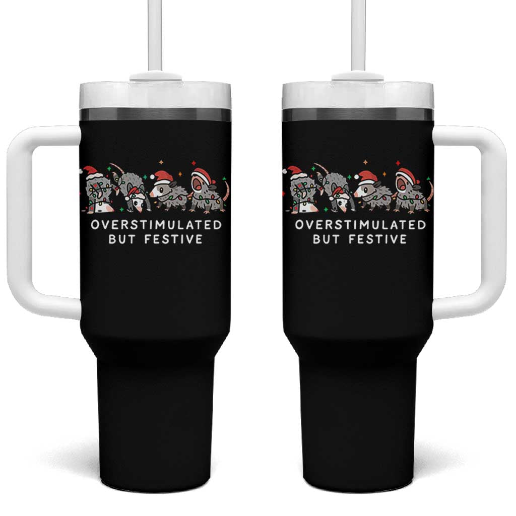 Overstimulated But Festive Possum Christmas Tumbler With Handle Funny Opossum Xmas Meme - Wonder Print Shop