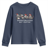 Overstimulated But Festive Possum Christmas Youth Sweatshirt Funny Opossum Xmas Meme - Wonder Print Shop