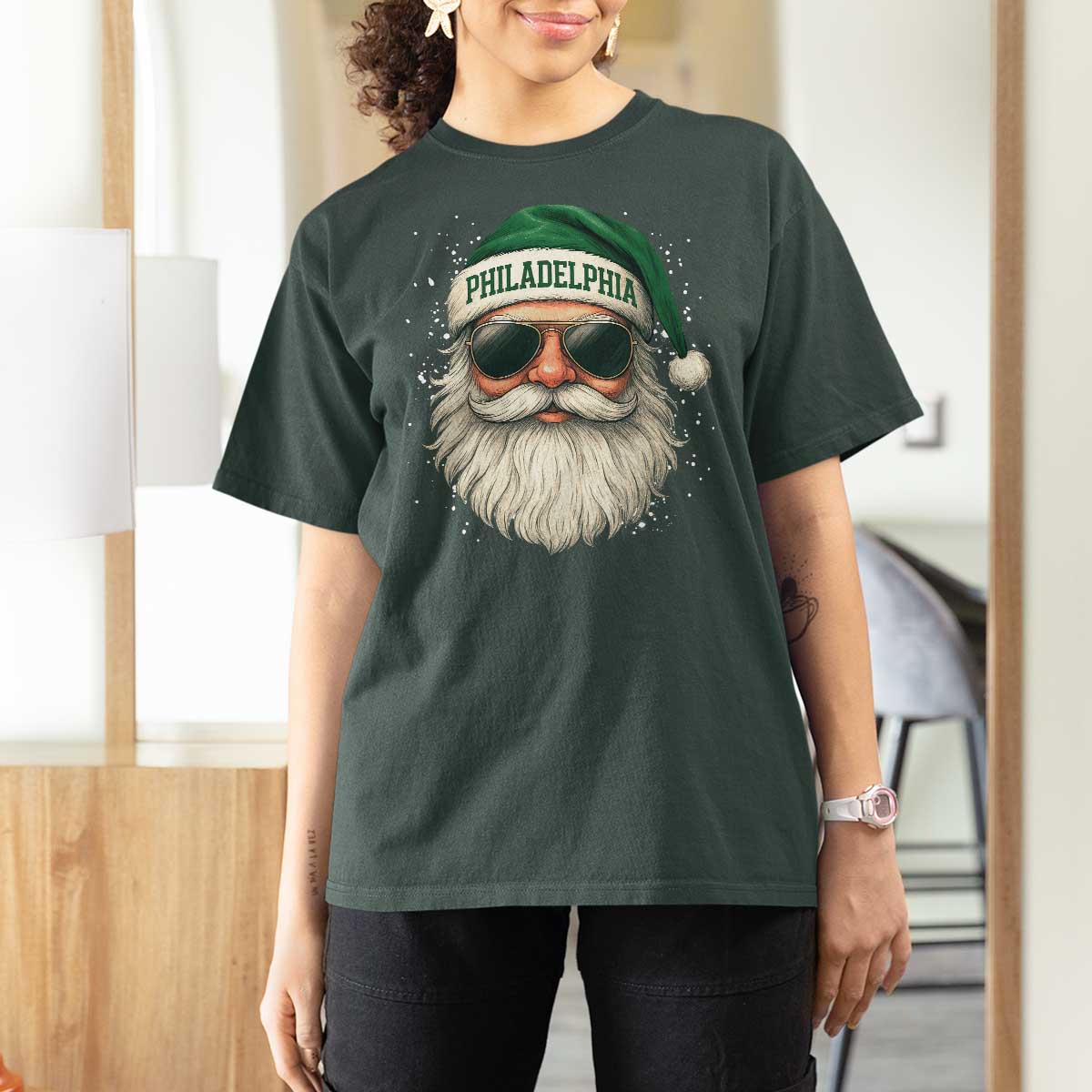 Christmas Philadelphia Fan T Shirt For Women Funny Retro Santa Philly Lovers - Wonder Print Shop