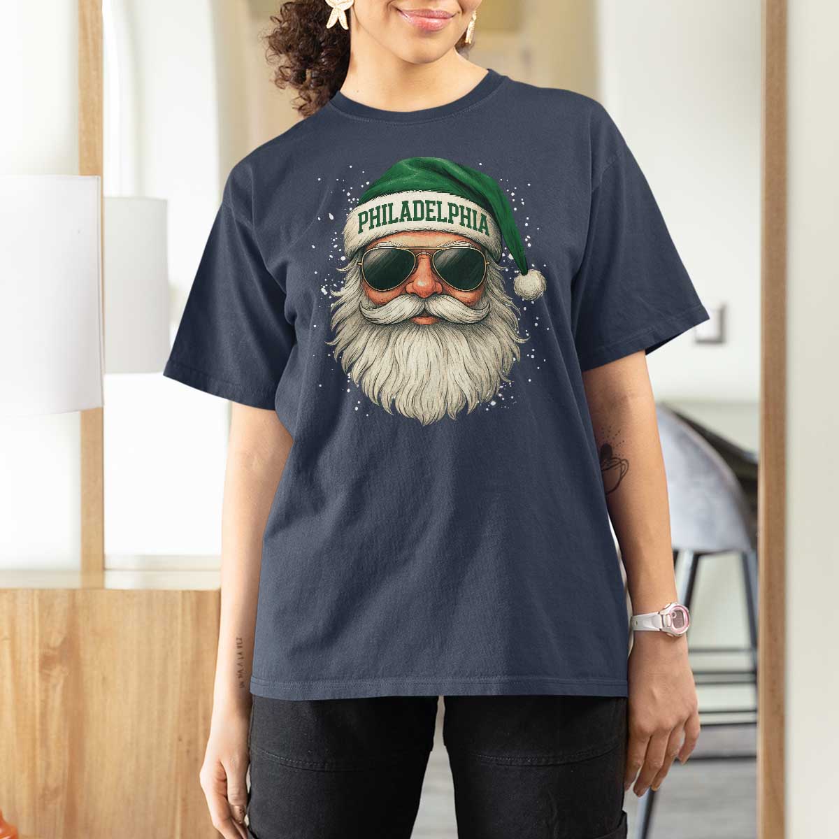 Christmas Philadelphia Fan T Shirt For Women Funny Retro Santa Philly Lovers - Wonder Print Shop