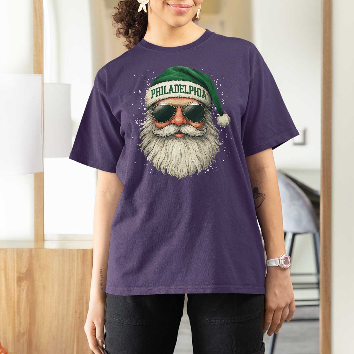 Christmas Philadelphia Fan T Shirt For Women Funny Retro Santa Philly Lovers - Wonder Print Shop