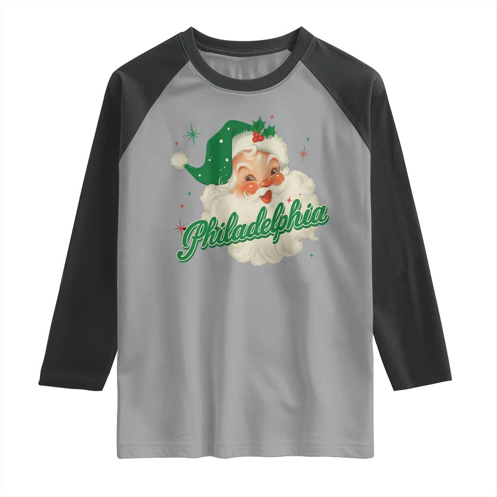 Christmas Philadelphia Football Raglan Shirt Vintage Santa Philly Lovers - Wonder Print Shop