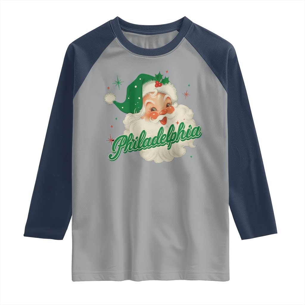 Christmas Philadelphia Football Raglan Shirt Vintage Santa Philly Lovers - Wonder Print Shop