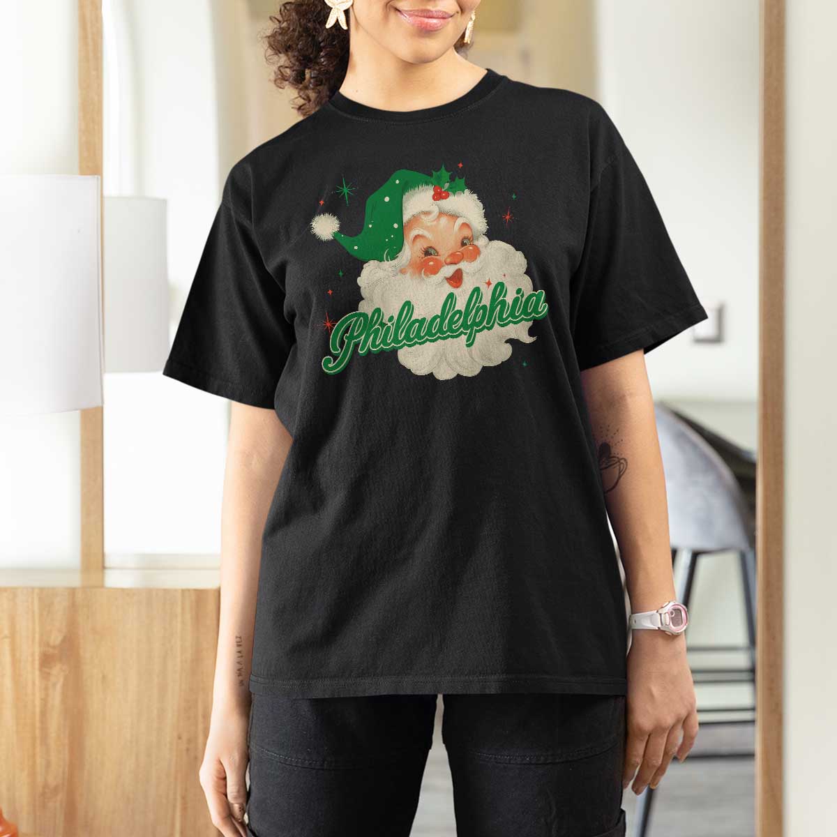 Christmas Philadelphia Football T Shirt For Women Vintage Santa Philly Lovers - Wonder Print Shop