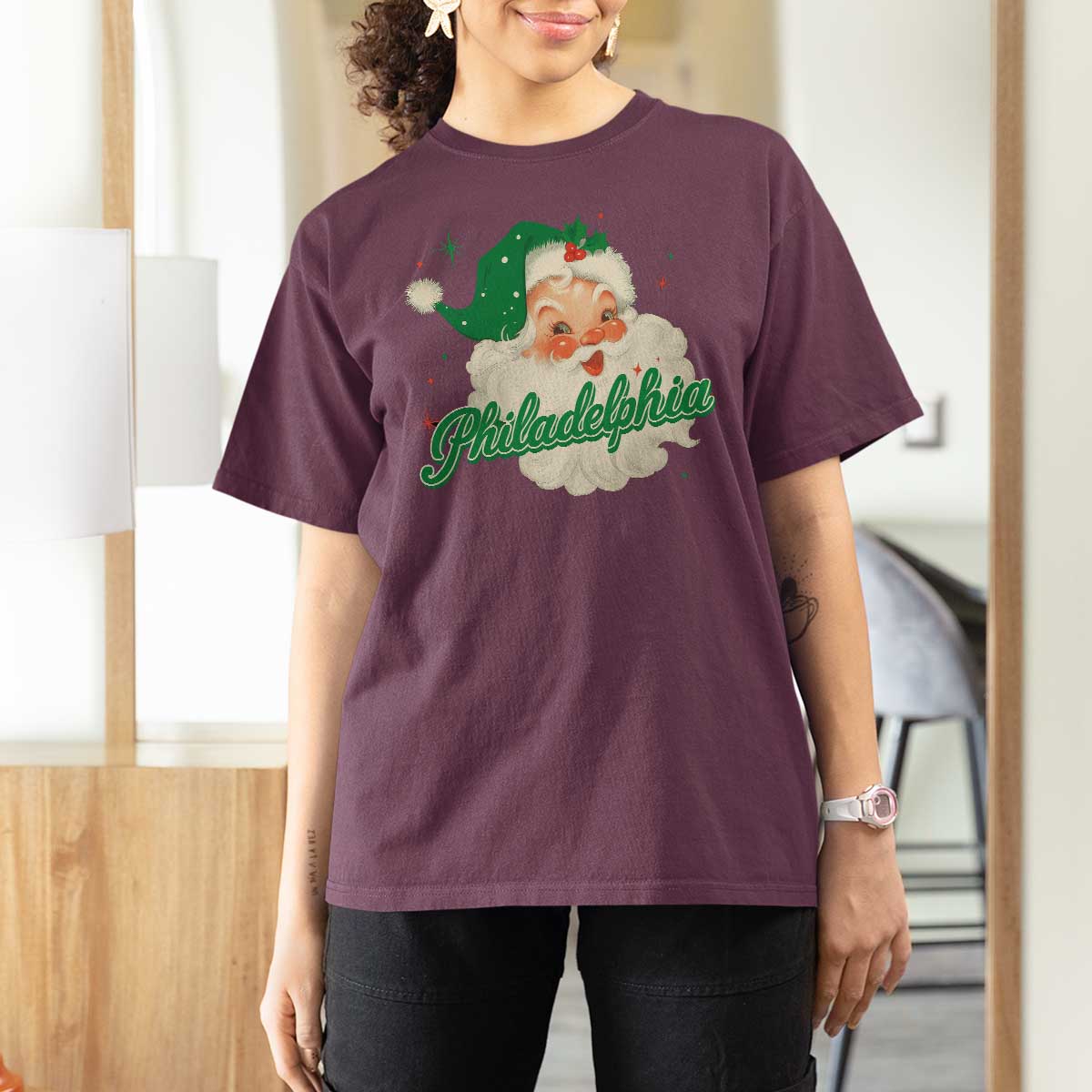 Christmas Philadelphia Football T Shirt For Women Vintage Santa Philly Lovers - Wonder Print Shop