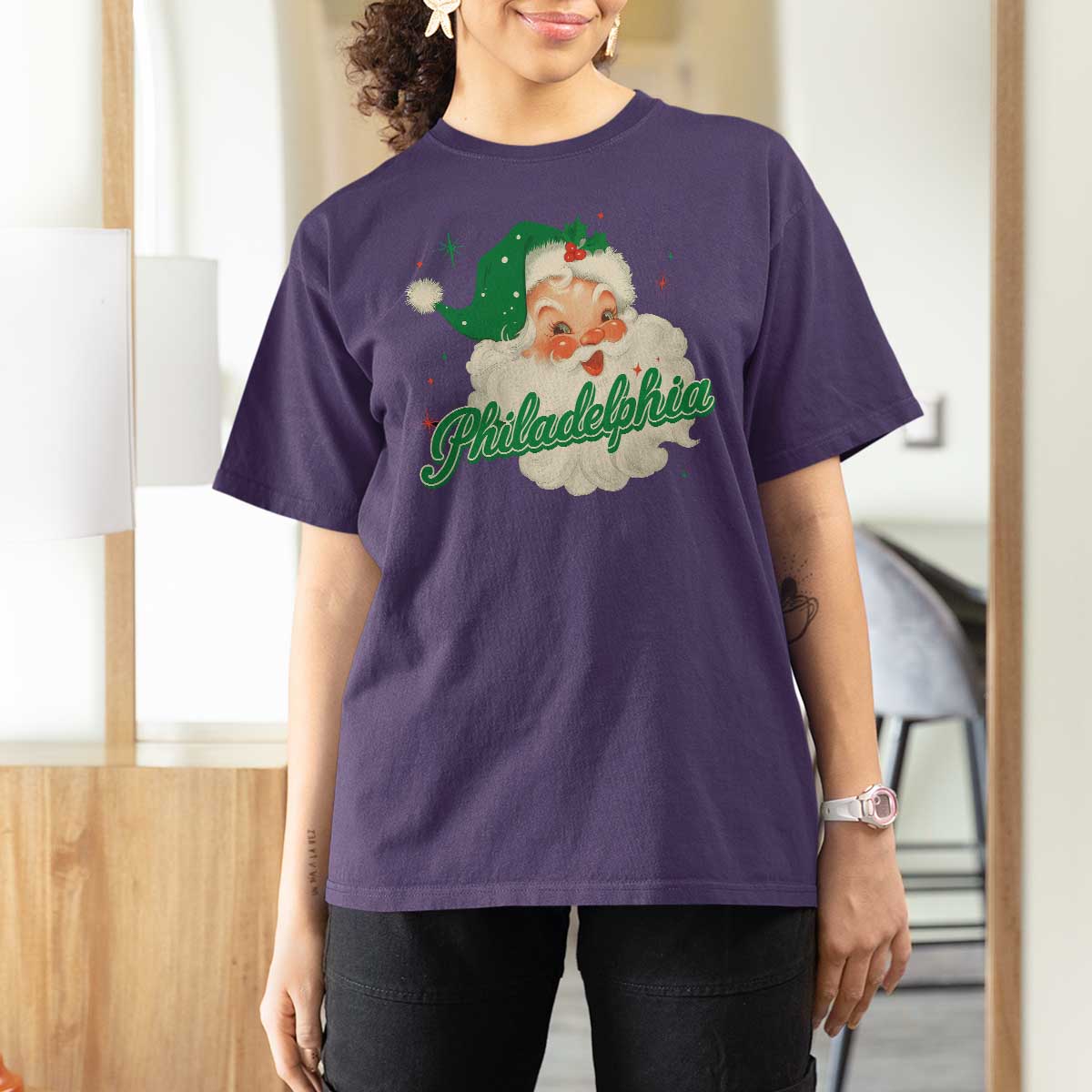 Christmas Philadelphia Football T Shirt For Women Vintage Santa Philly Lovers - Wonder Print Shop