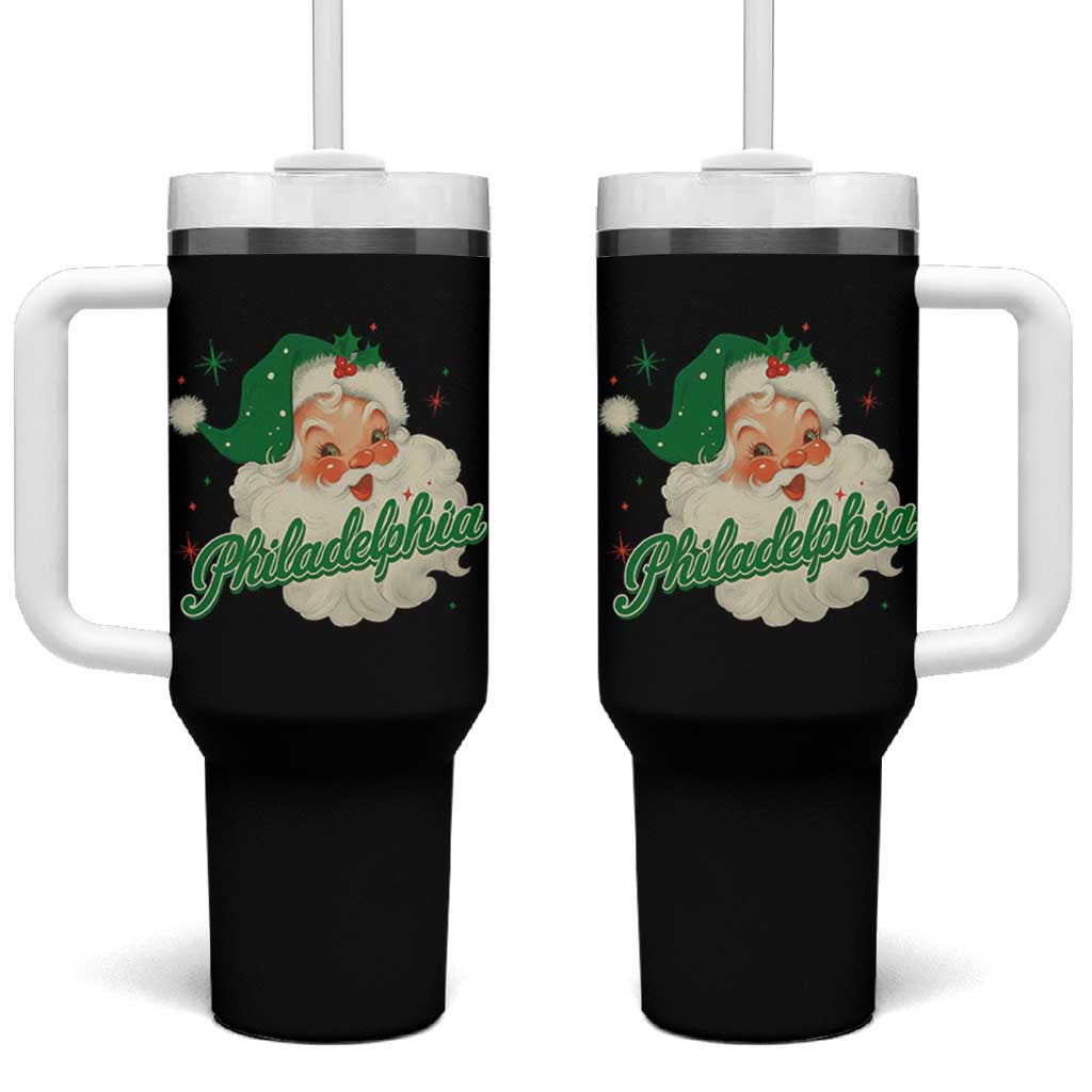 Christmas Philadelphia Football Tumbler With Handle Vintage Santa Philly Lovers - Wonder Print Shop