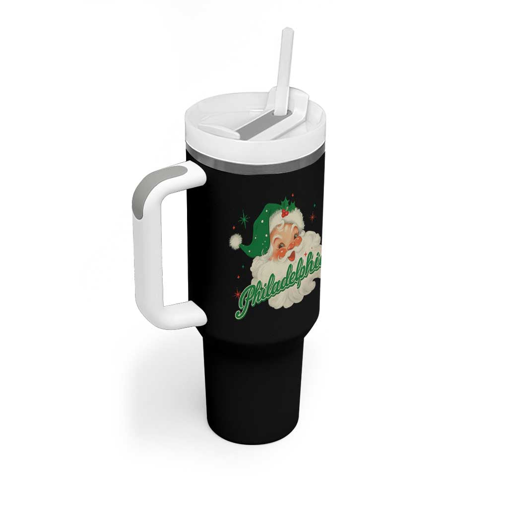 Christmas Philadelphia Football Tumbler With Handle Vintage Santa Philly Lovers - Wonder Print Shop