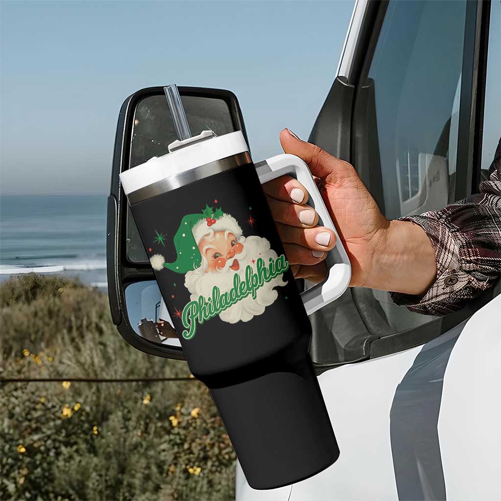 Christmas Philadelphia Football Tumbler With Handle Vintage Santa Philly Lovers - Wonder Print Shop