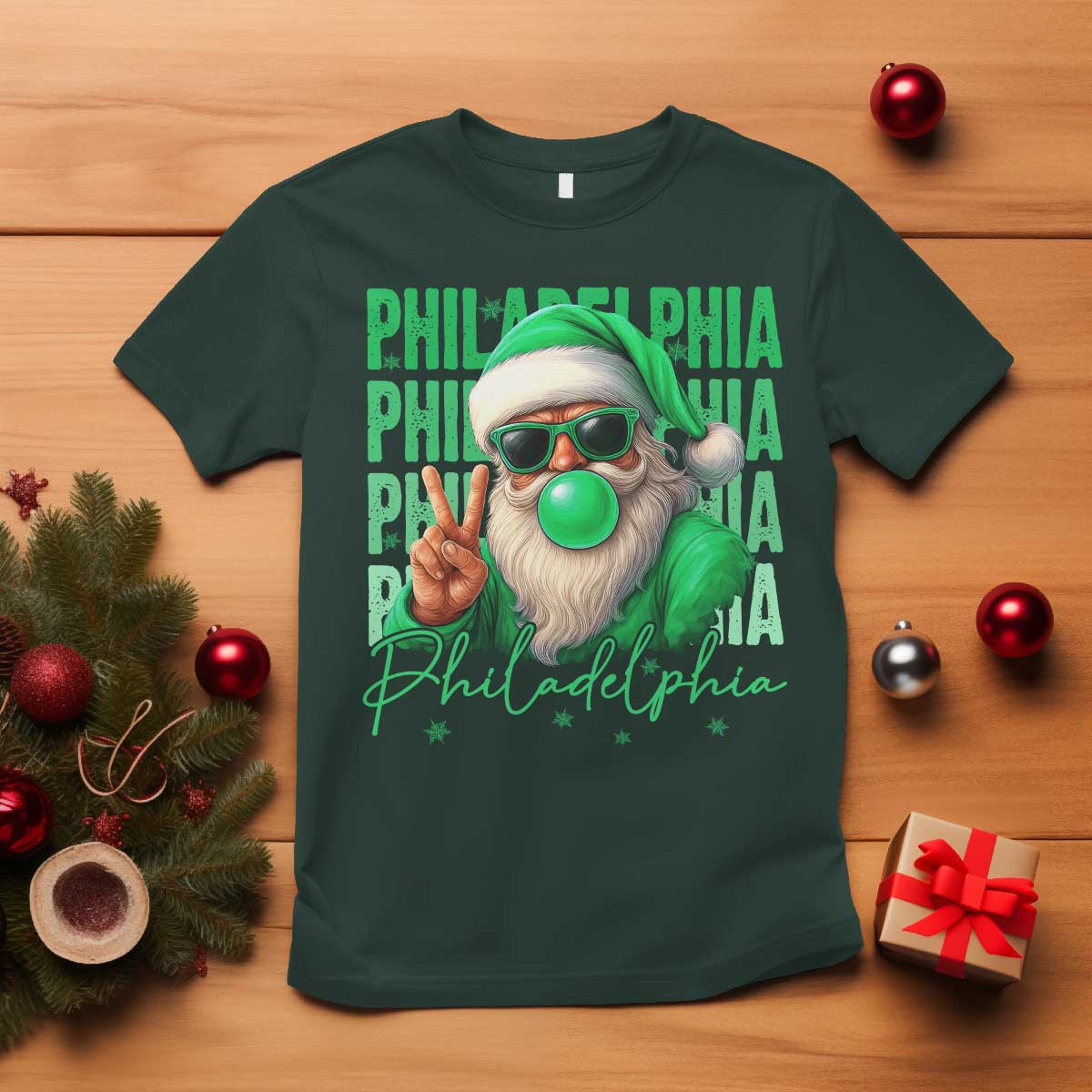 Philadelphia Football Christmas T Shirt Santa Retro Philly Fan - Wonder Print Shop