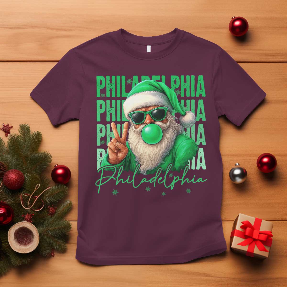 Philadelphia Football Christmas T Shirt Santa Retro Philly Fan - Wonder Print Shop