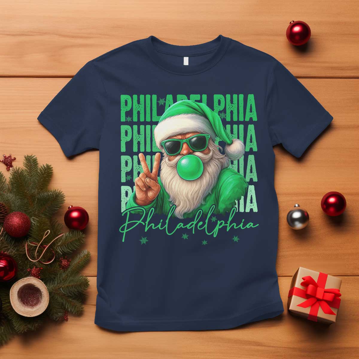 Philadelphia Football Christmas T Shirt Santa Retro Philly Fan - Wonder Print Shop