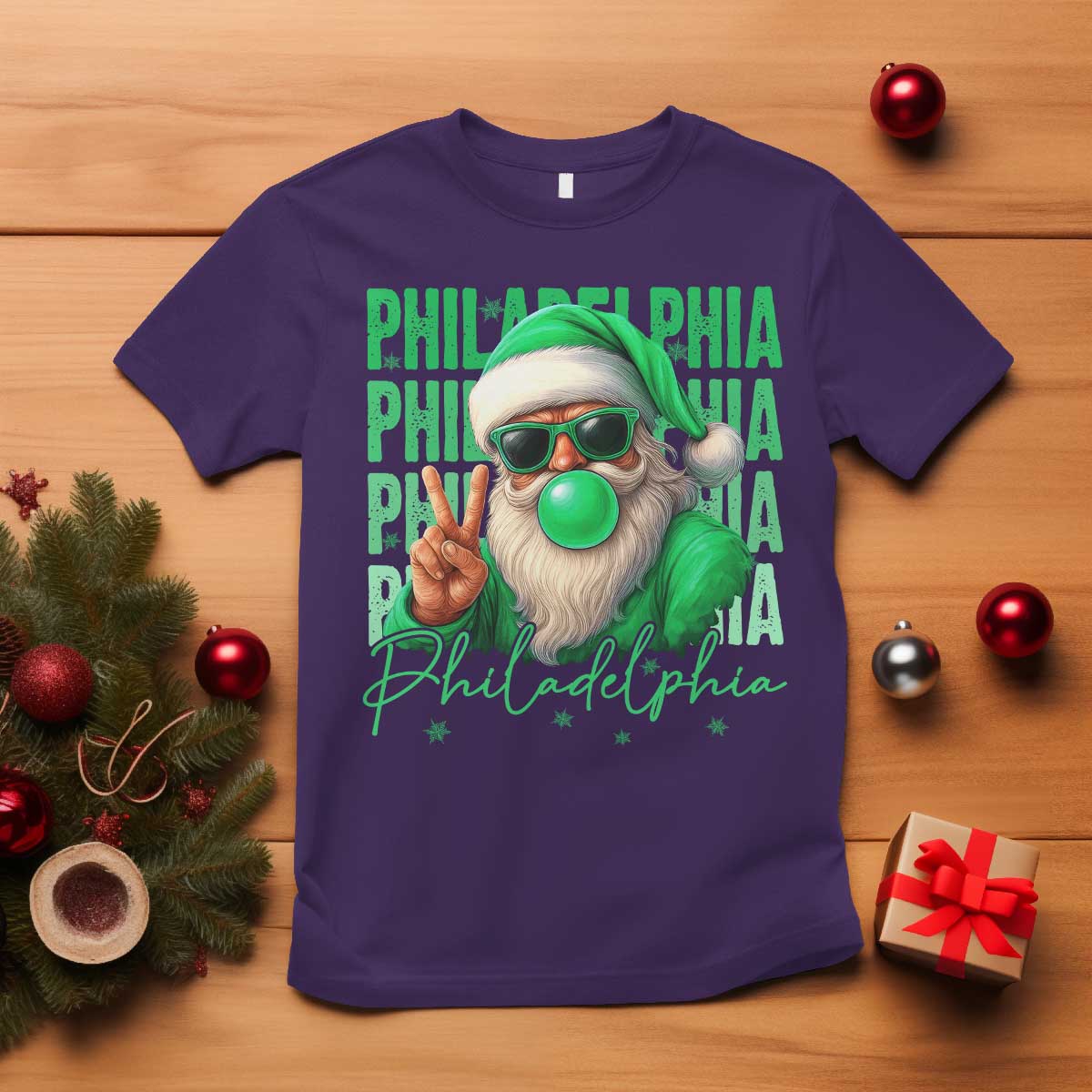 Philadelphia Football Christmas T Shirt Santa Retro Philly Fan - Wonder Print Shop
