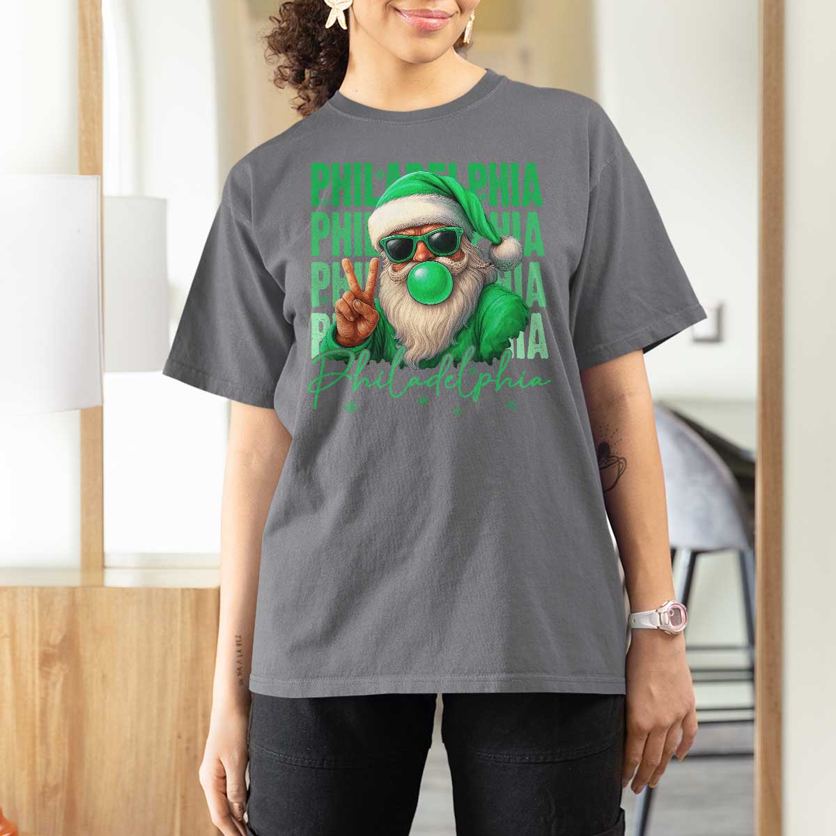 Philadelphia Football Christmas T Shirt For Women Santa Retro Philly Fan - Wonder Print Shop