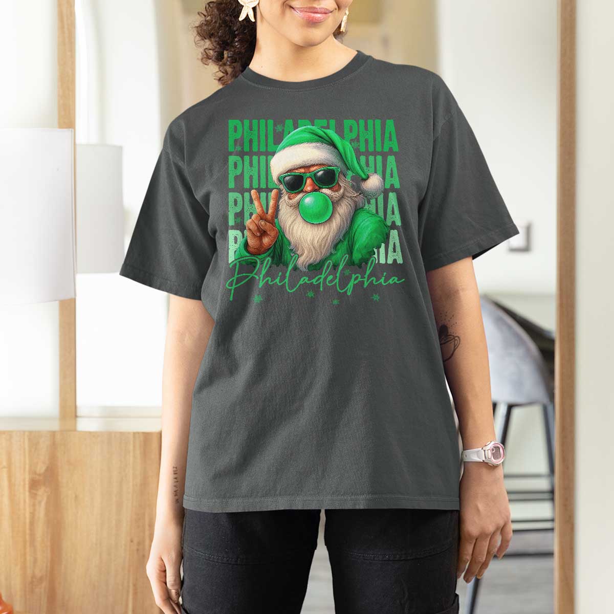 Philadelphia Football Christmas T Shirt For Women Santa Retro Philly Fan - Wonder Print Shop