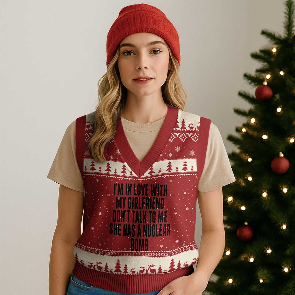 I'm In Love With My Girlfriend Don't Talk To Me V-Neck Knit Sweater Vest Funny Relationship Boyfriend Gifts - Wonder Print Shop