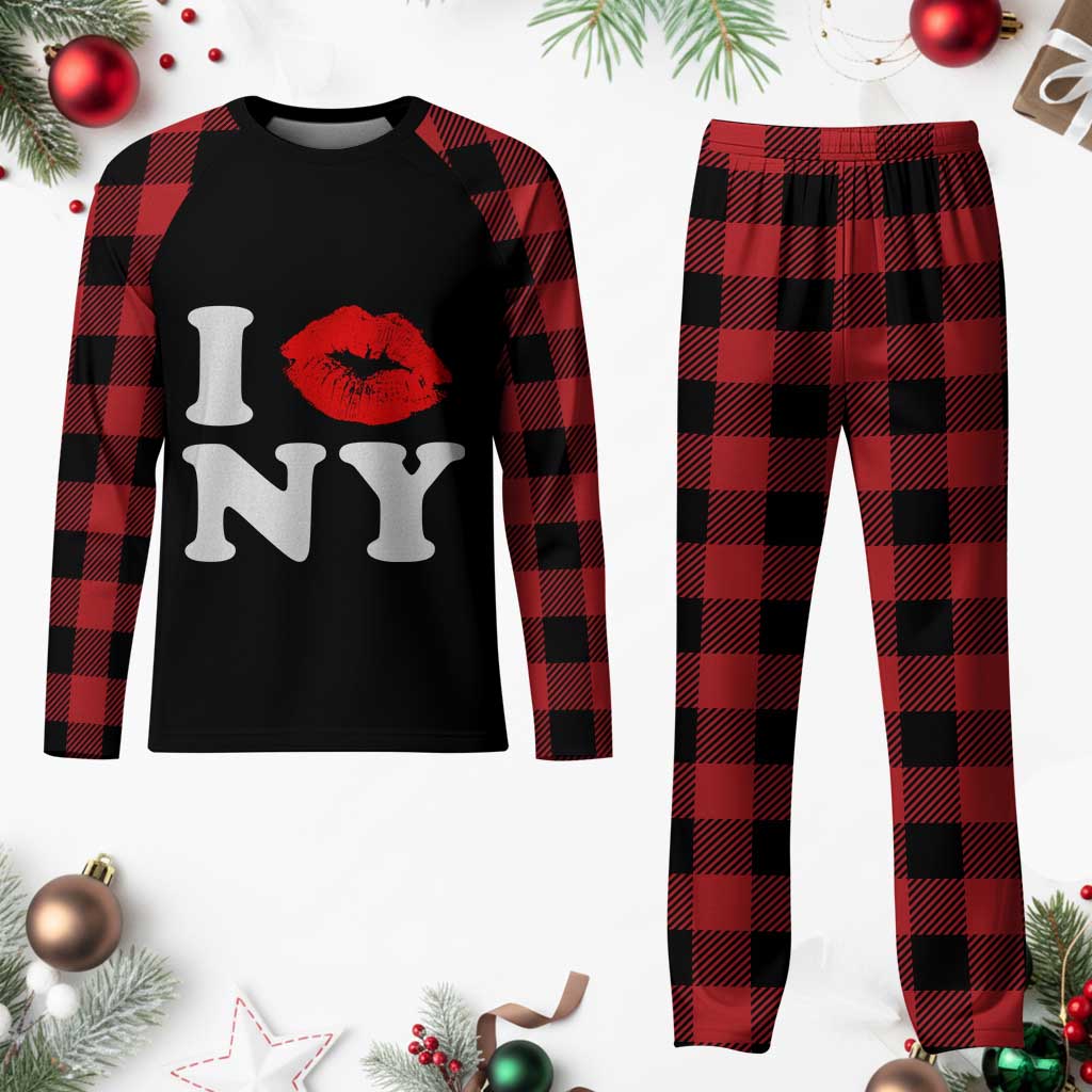 I Love NY Plaid Pajama Set Sexy Lips Red Lipstick Kiss New York Lover Travel Gift - Wonder Print Shop