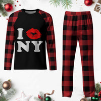 I Love NY Plaid Pajama Set Sexy Lips Red Lipstick Kiss New York Lover Travel Gift - Wonder Print Shop