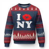 I Love NY Ugly Christmas Sweater Sexy Lips Red Lipstick Kiss New York Lover Travel Gift - Wonder Print Shop