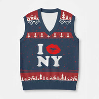 I Love NY V-Neck Knit Sweater Vest Sexy Lips Red Lipstick Kiss New York Lover Travel Gift - Wonder Print Shop